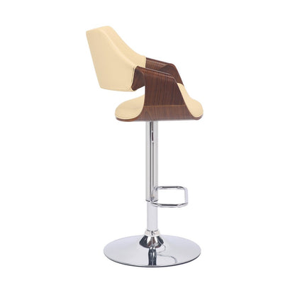 Cream And Silver Faux Leather Iron And Solid Wood Adjustable Height Swivel Bar Chair HomeRoots