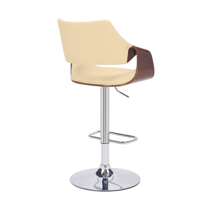 Cream And Silver Faux Leather Iron And Solid Wood Adjustable Height Swivel Bar Chair HomeRoots