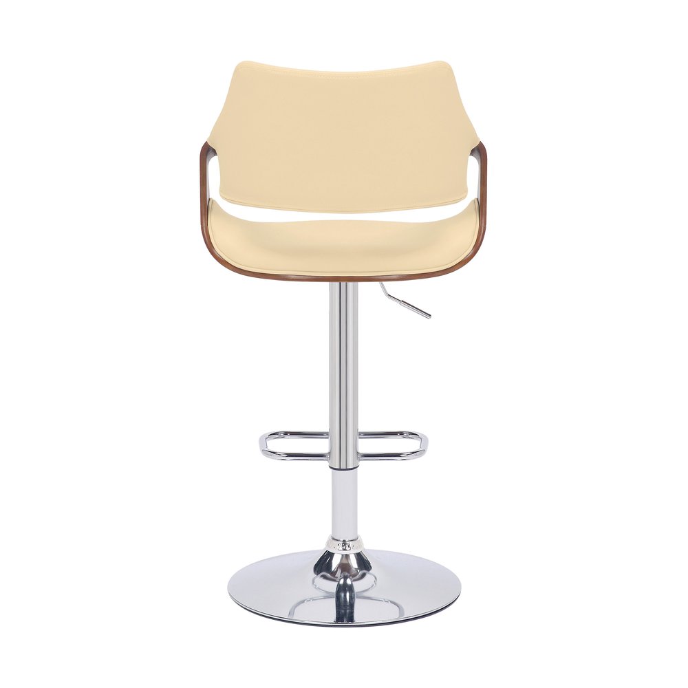 Cream And Silver Faux Leather Iron And Solid Wood Adjustable Height Swivel Bar Chair HomeRoots