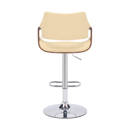 Cream And Silver Faux Leather Iron And Solid Wood Adjustable Height Swivel Bar Chair HomeRoots