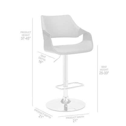 Cream And Silver Faux Leather Iron And Solid Wood Adjustable Height Swivel Bar Chair HomeRoots