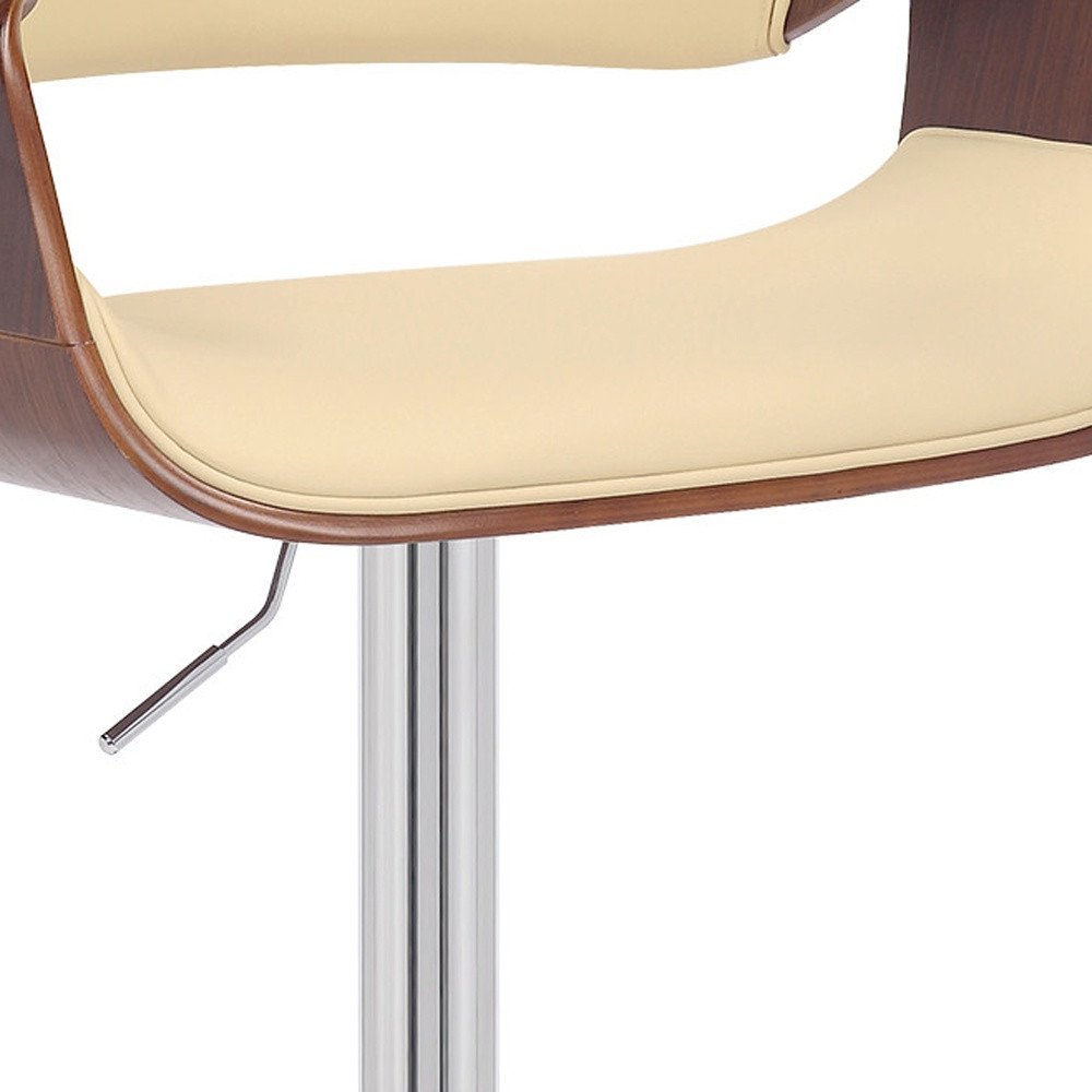 Cream And Silver Faux Leather Iron And Solid Wood Adjustable Height Swivel Bar Chair HomeRoots