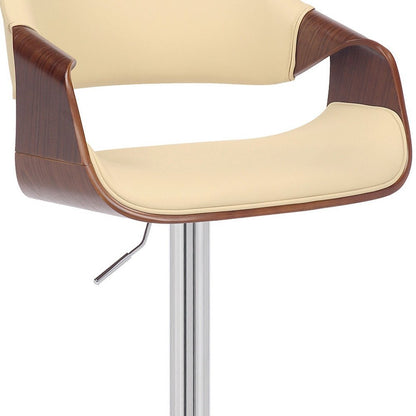 Cream And Silver Faux Leather Iron And Solid Wood Adjustable Height Swivel Bar Chair HomeRoots