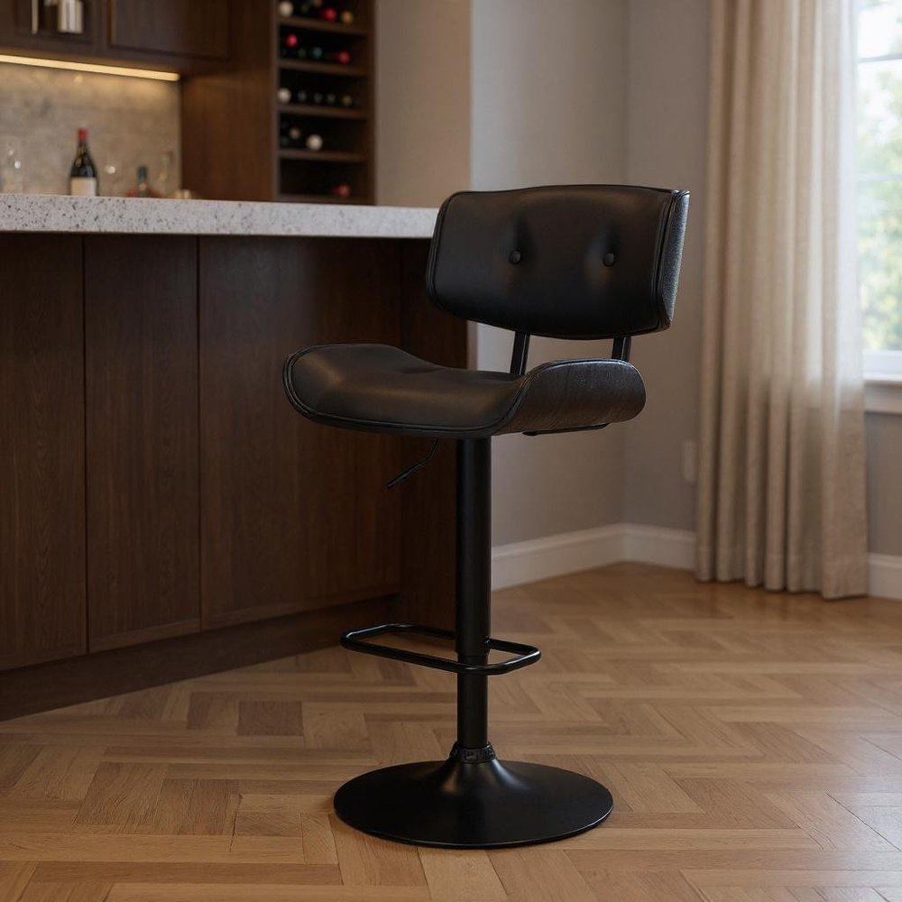 Black Fabric And Iron Adjustable Height Swivel Bar Chair HomeRoots