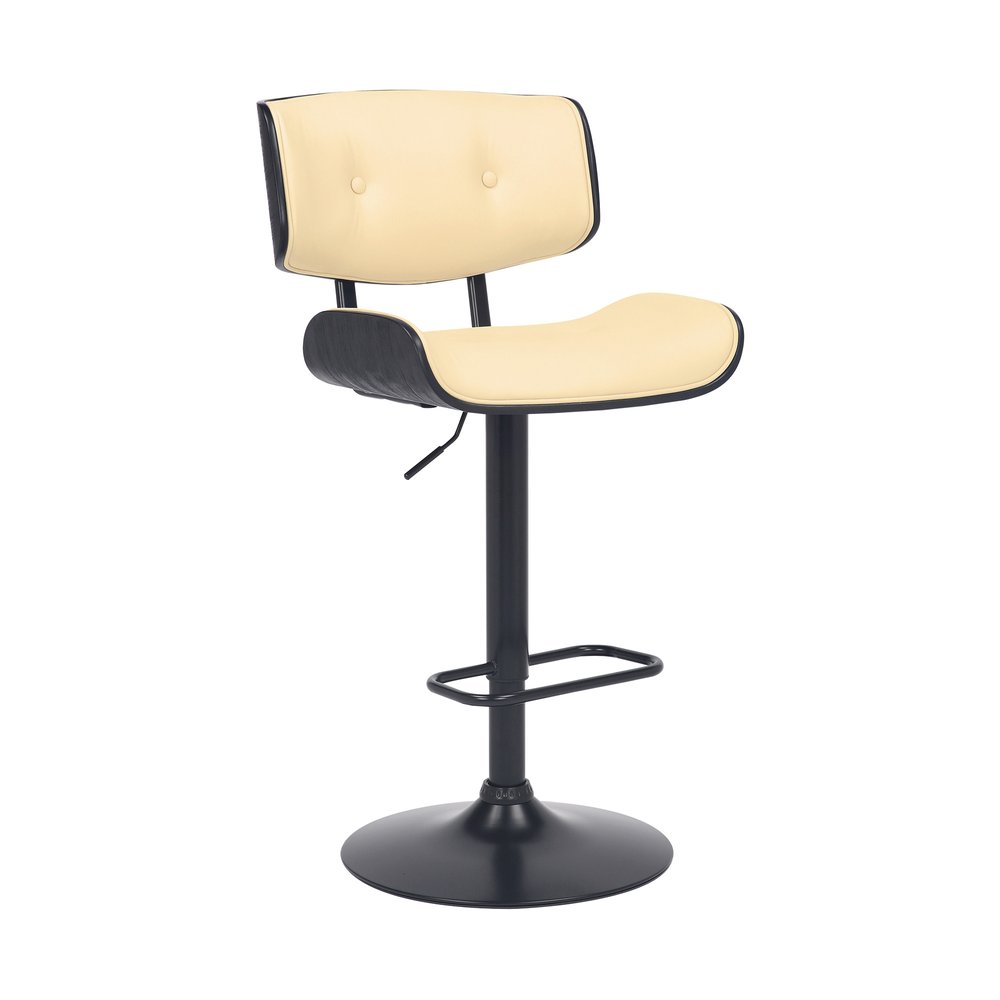 Cream And Black Fabric And Iron Adjustable Height Swivel Bar Chair HomeRoots