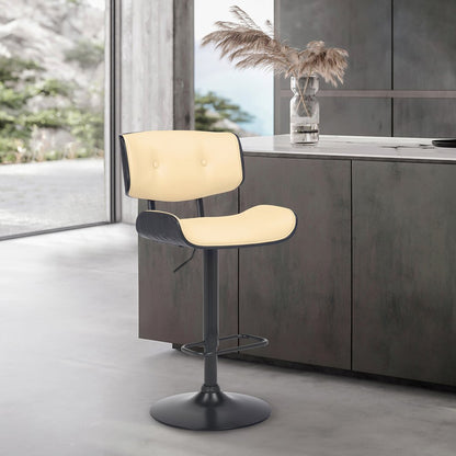 Cream And Black Fabric And Iron Adjustable Height Swivel Bar Chair HomeRoots