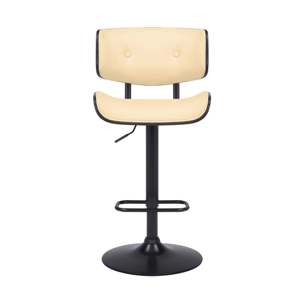 Cream And Black Fabric And Iron Adjustable Height Swivel Bar Chair HomeRoots