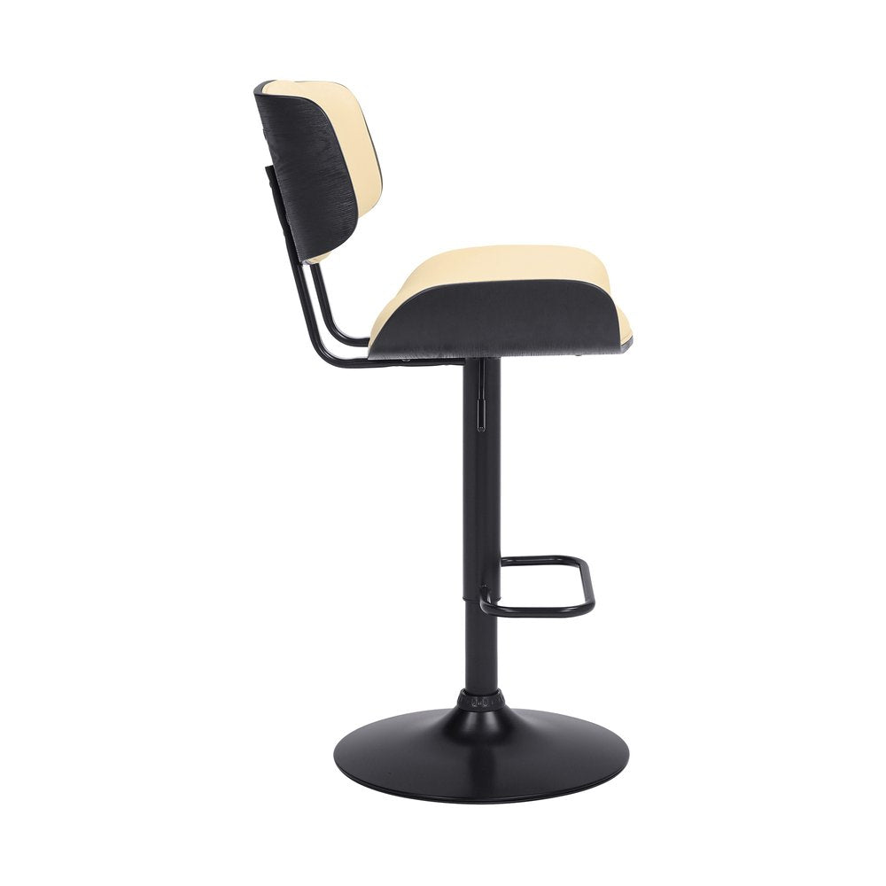 Cream And Black Fabric And Iron Adjustable Height Swivel Bar Chair HomeRoots