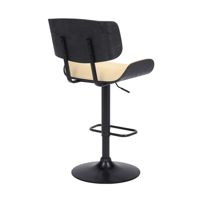 25" Cream And Black Iron Swivel Adjustable Height Bar Chair