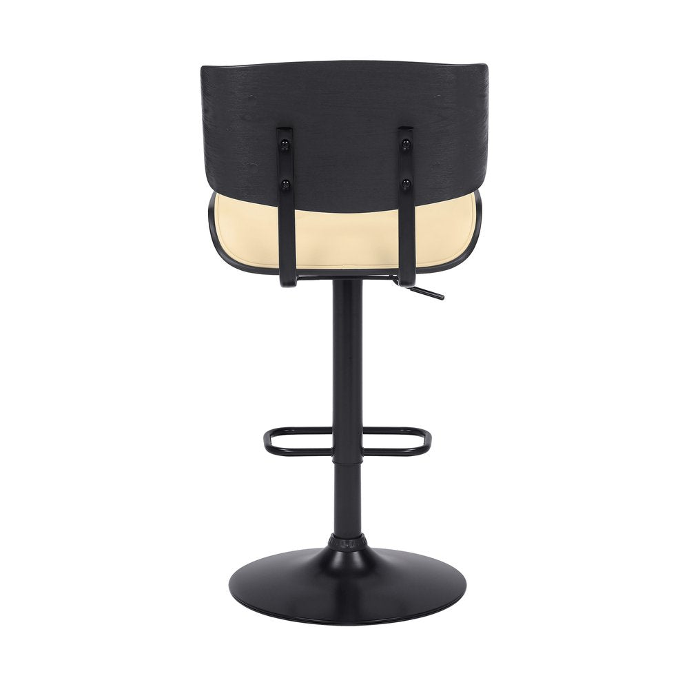 Cream And Black Fabric And Iron Adjustable Height Swivel Bar Chair HomeRoots