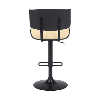 Cream And Black Fabric And Iron Adjustable Height Swivel Bar Chair HomeRoots