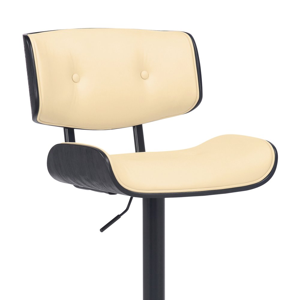 Cream And Black Fabric And Iron Adjustable Height Swivel Bar Chair HomeRoots
