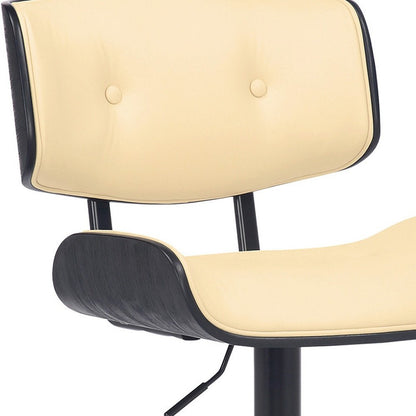 Cream And Black Fabric And Iron Adjustable Height Swivel Bar Chair HomeRoots