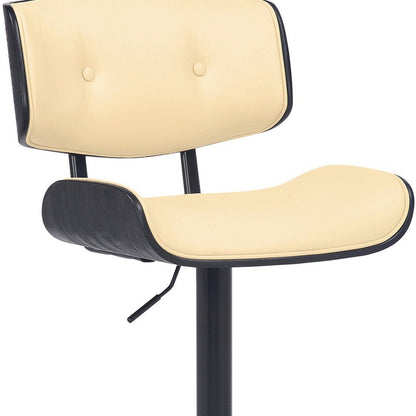 Cream And Black Fabric And Iron Adjustable Height Swivel Bar Chair HomeRoots