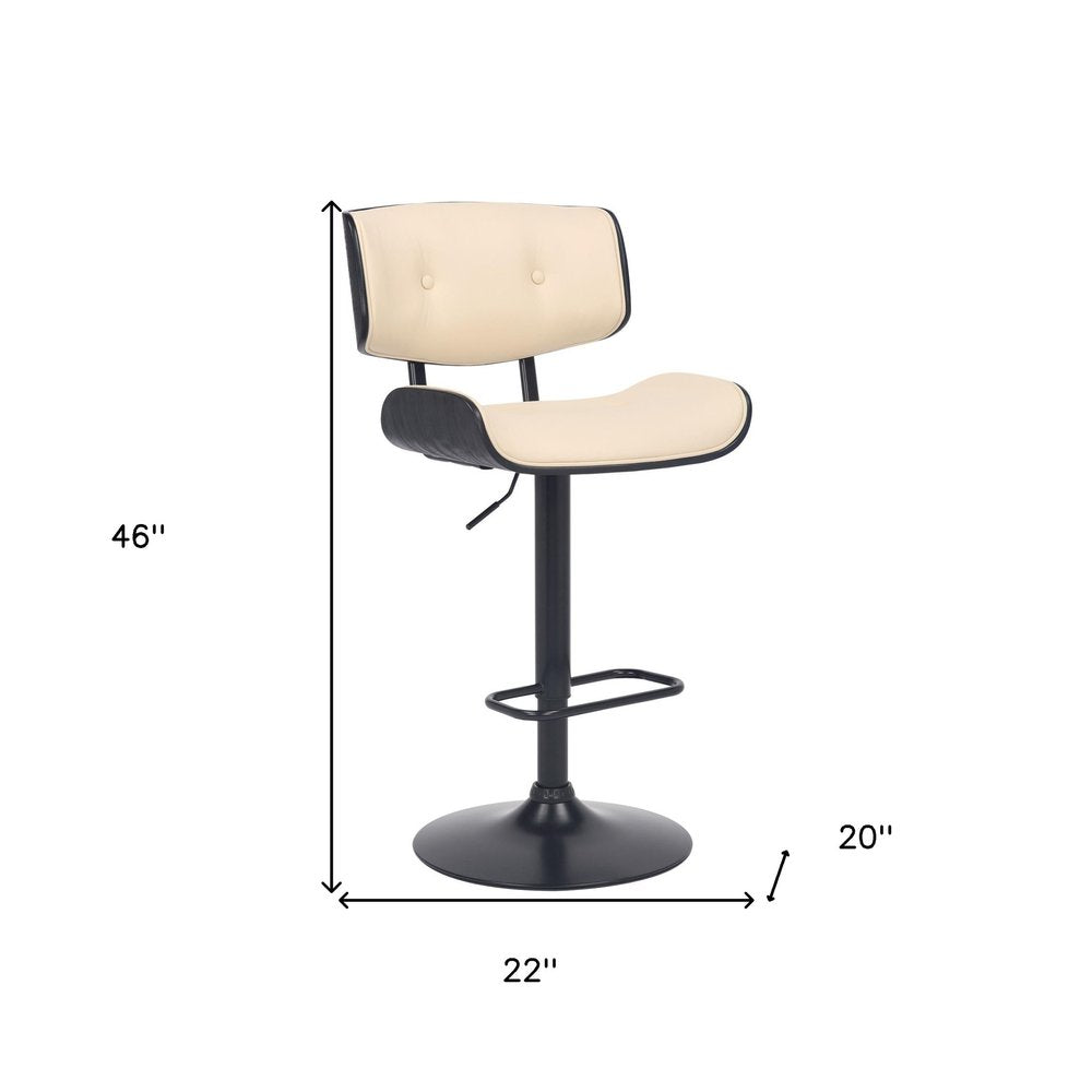 Cream And Black Fabric And Iron Adjustable Height Swivel Bar Chair HomeRoots