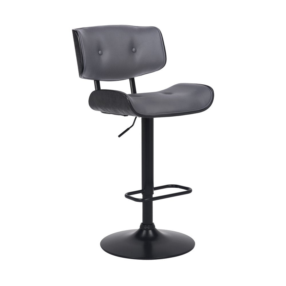Gray And Black Faux Leather And Iron Adjustable Height Swivel Bar Chair HomeRoots