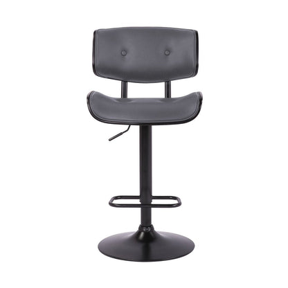 Gray And Black Faux Leather And Iron Adjustable Height Swivel Bar Chair HomeRoots