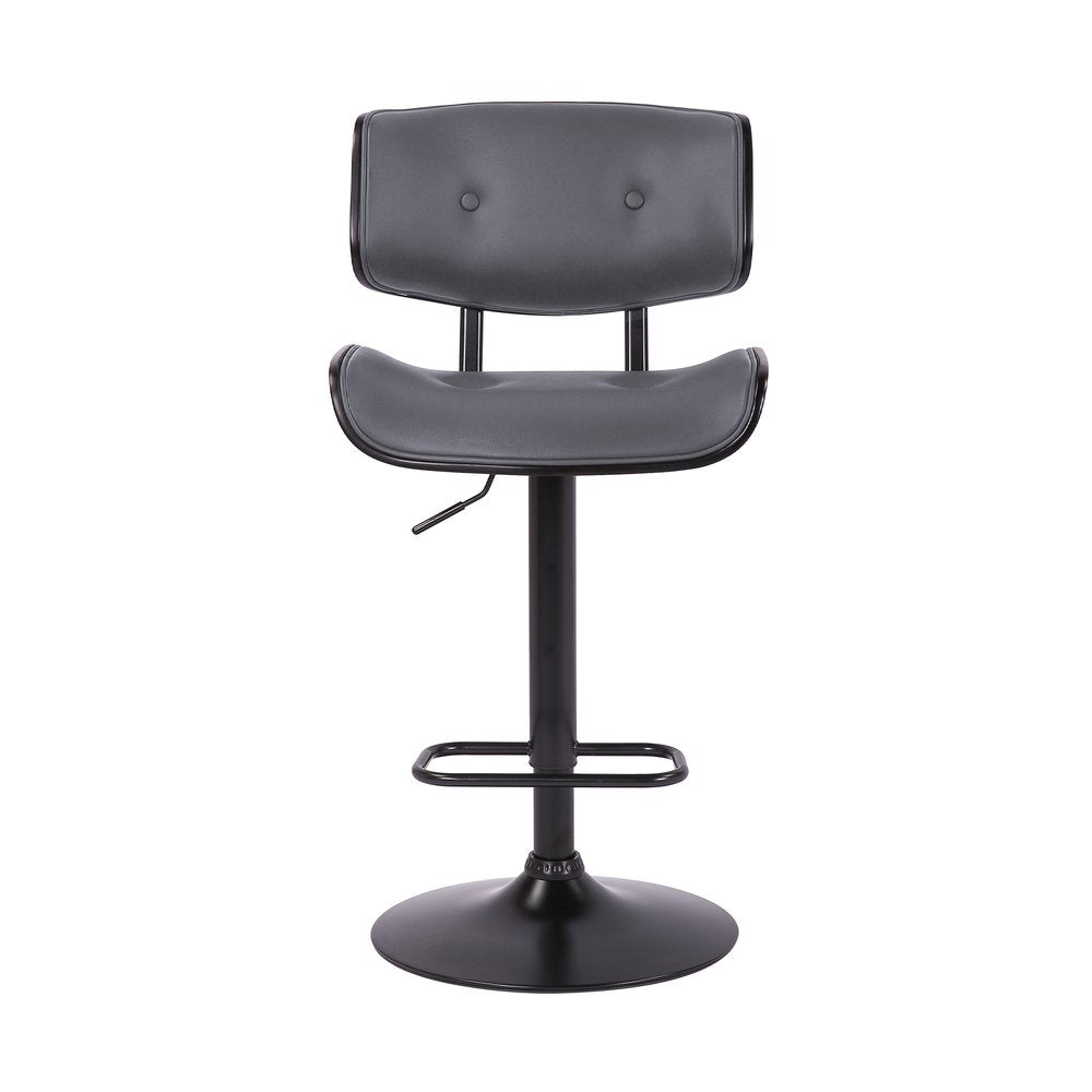 Gray and Black Iron and Faux Leather Adjustable Height Swivel Bar Chair HomeRoots