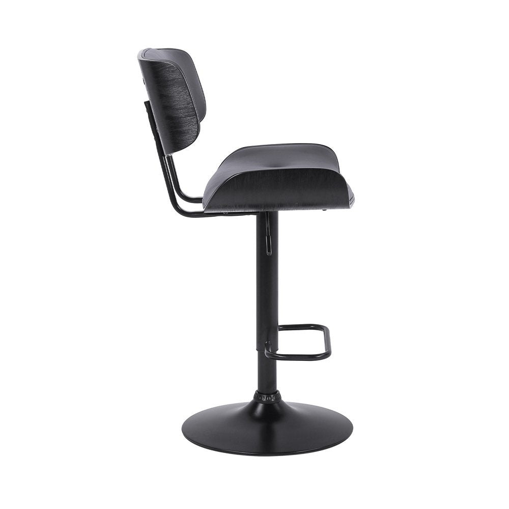 Gray and Black Iron and Faux Leather Adjustable Height Swivel Bar Chair HomeRoots