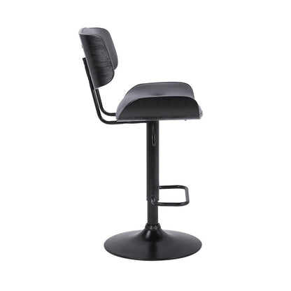 Gray and Black Iron and Faux Leather Adjustable Height Swivel Bar Chair HomeRoots