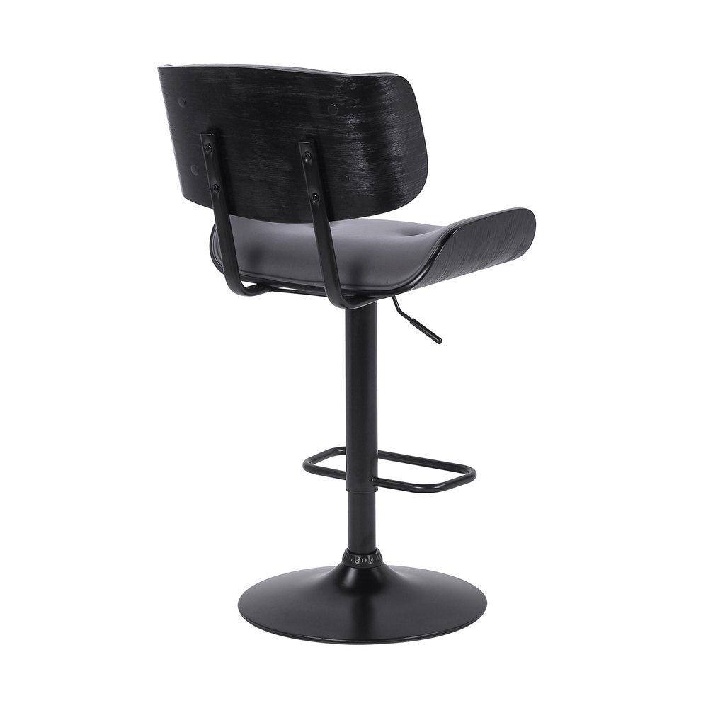 Gray And Black Faux Leather And Iron Adjustable Height Swivel Bar Chair HomeRoots