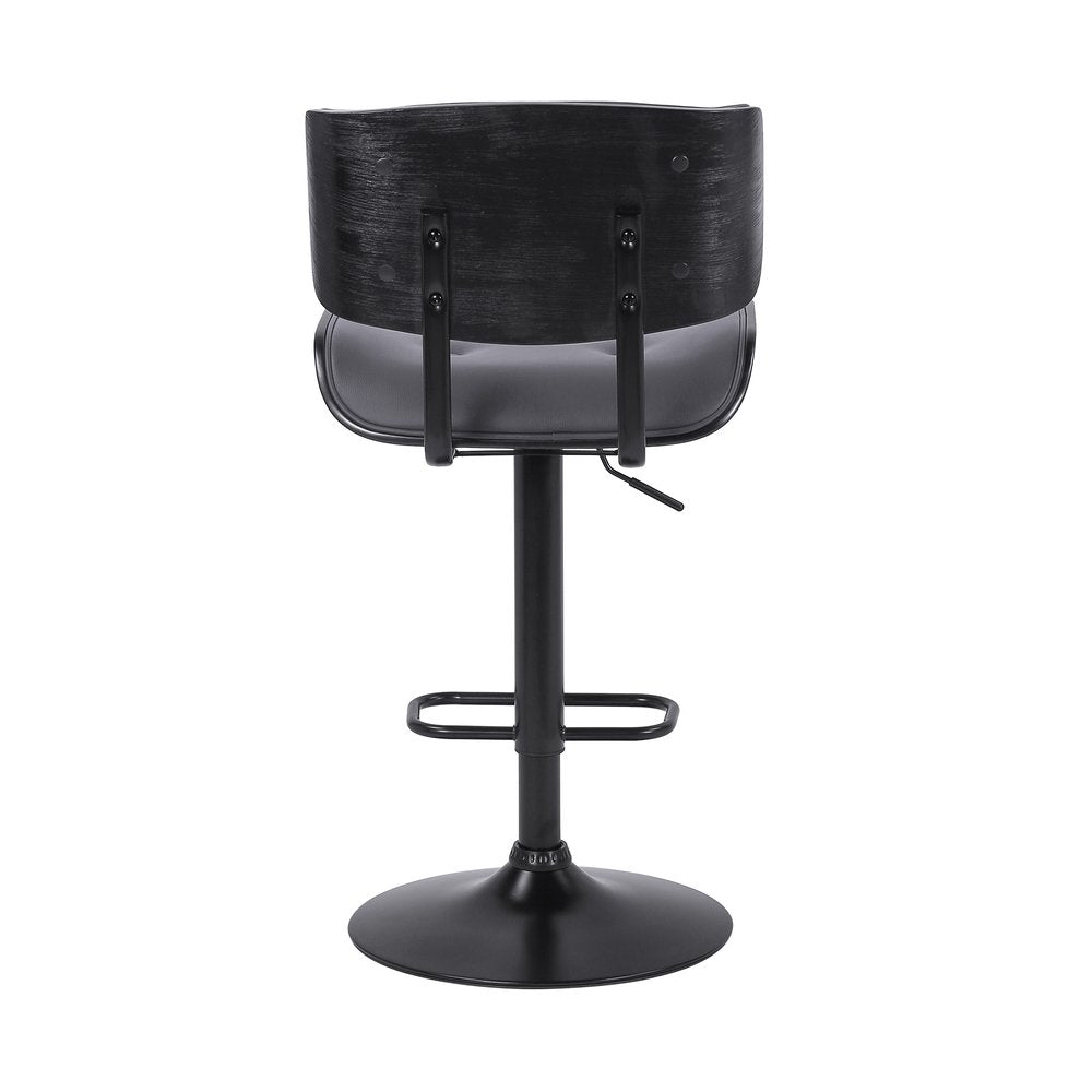 Gray and Black Iron and Faux Leather Adjustable Height Swivel Bar Chair HomeRoots