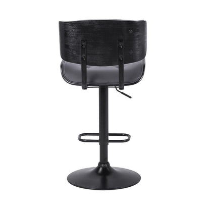 Gray and Black Iron and Faux Leather Adjustable Height Swivel Bar Chair HomeRoots