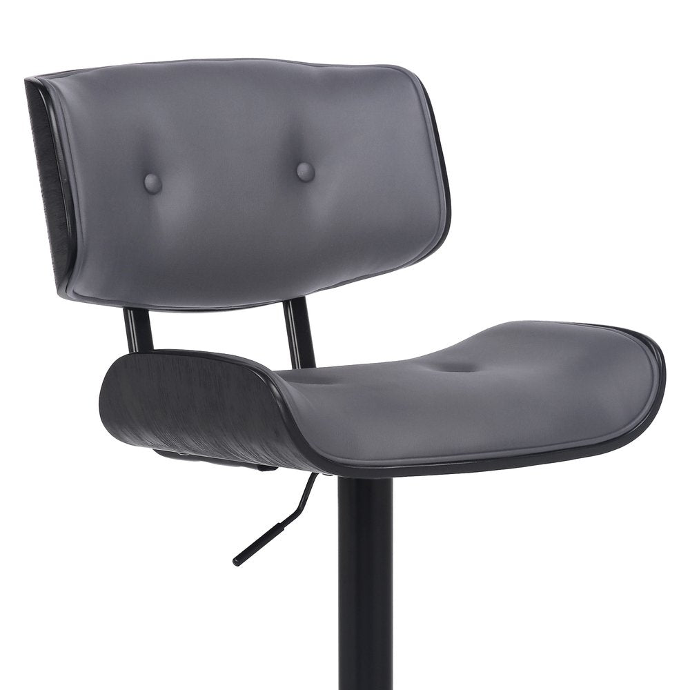 Gray and Black Iron and Faux Leather Adjustable Height Swivel Bar Chair HomeRoots