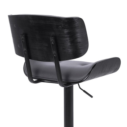 Gray And Black Faux Leather And Iron Adjustable Height Swivel Bar Chair HomeRoots