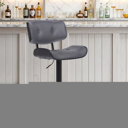 Gray and Black Iron and Faux Leather Adjustable Height Swivel Bar Chair HomeRoots