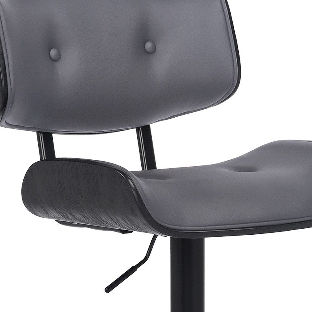 Gray and Black Iron and Faux Leather Adjustable Height Swivel Bar Chair HomeRoots