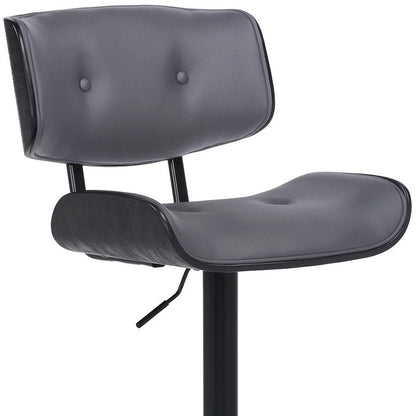Gray and Black Iron and Faux Leather Adjustable Height Swivel Bar Chair HomeRoots