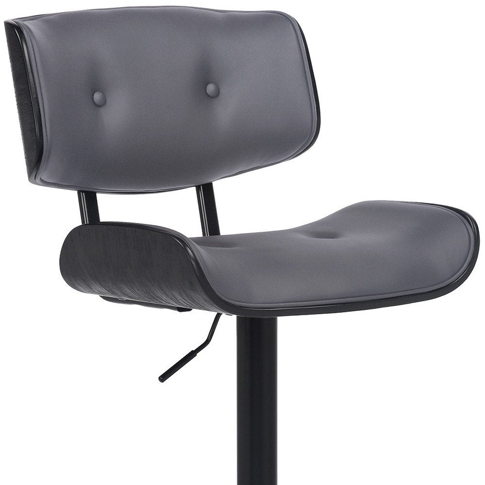 Gray and Black Iron and Faux Leather Adjustable Height Swivel Bar Chair HomeRoots