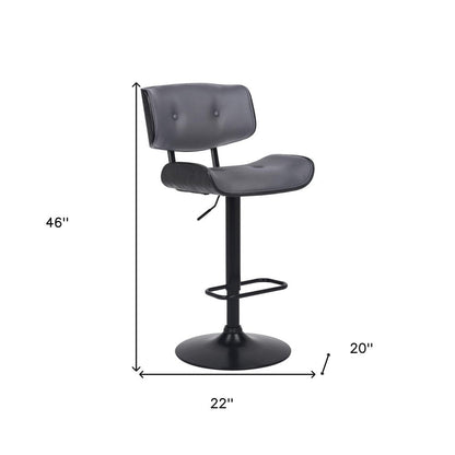 Gray and Black Iron and Faux Leather Adjustable Height Swivel Bar Chair HomeRoots
