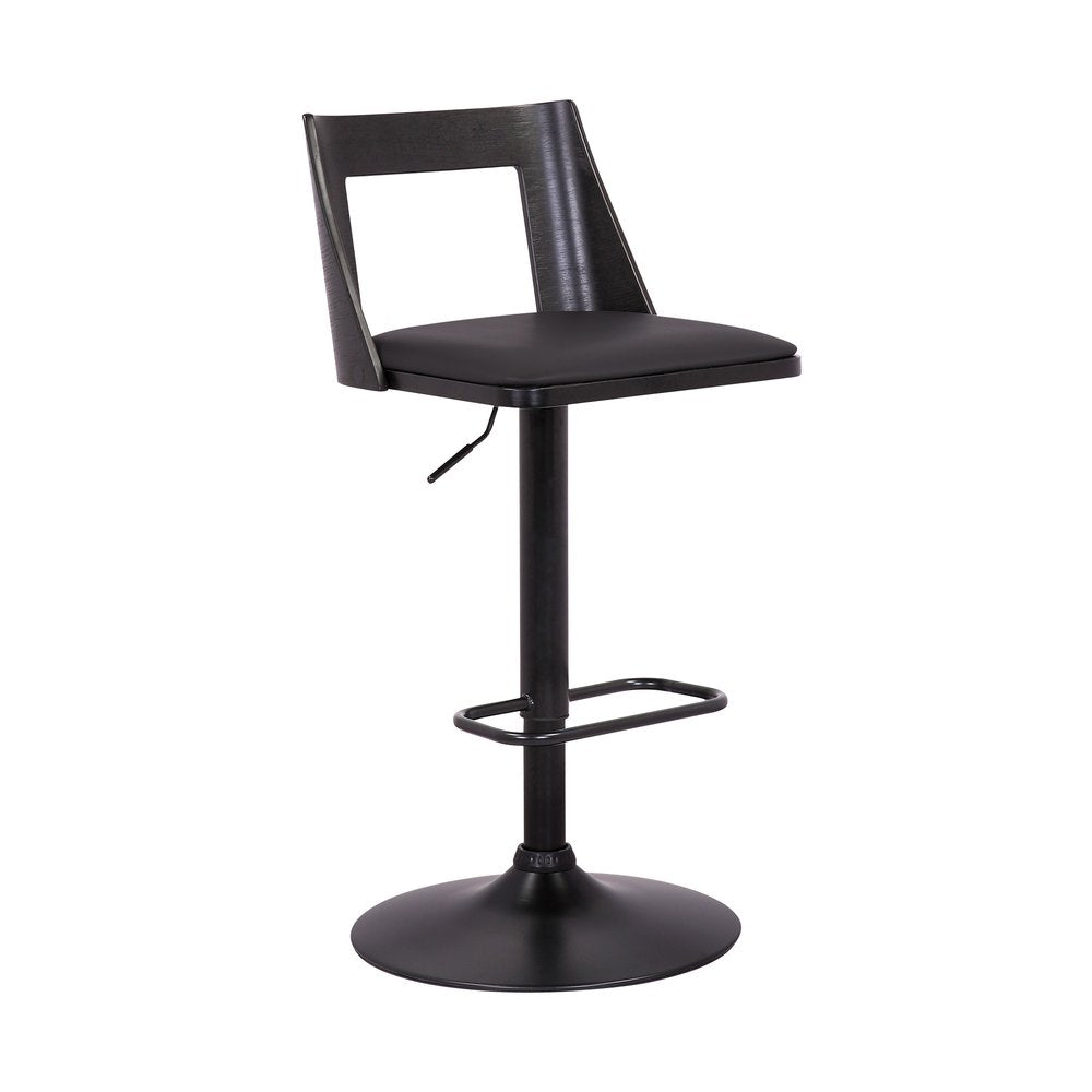 Black Faux Leather And Fabric And Iron Adjustable Height Swivel Bar Chair HomeRoots