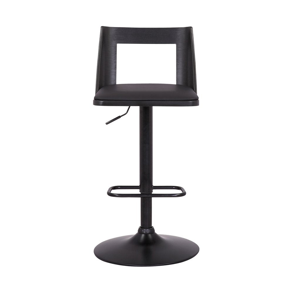 Black Faux Leather And Fabric And Iron Adjustable Height Swivel Bar Chair HomeRoots