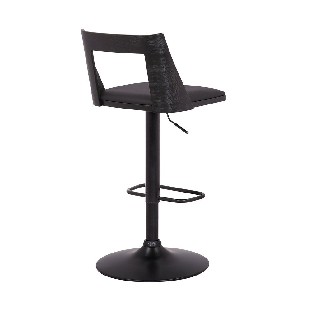 Black Faux Leather And Fabric And Iron Adjustable Height Swivel Bar Chair HomeRoots