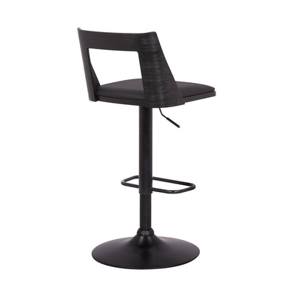 Black Faux Leather And Fabric And Iron Adjustable Height Swivel Bar Chair HomeRoots