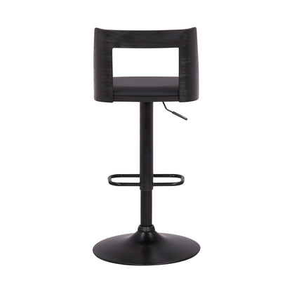 24" Black Faux Leather And Iron Swivel Adjustable Height Bar Chair