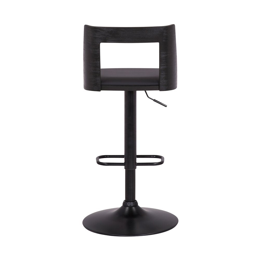 Black Faux Leather And Fabric And Iron Adjustable Height Swivel Bar Chair HomeRoots