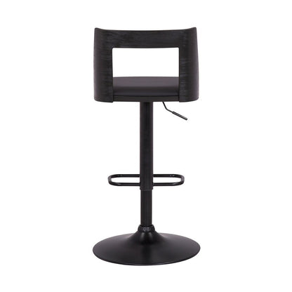 Black Faux Leather And Fabric And Iron Adjustable Height Swivel Bar Chair HomeRoots