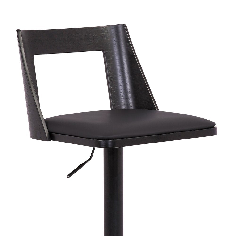 Black Faux Leather And Fabric And Iron Adjustable Height Swivel Bar Chair HomeRoots