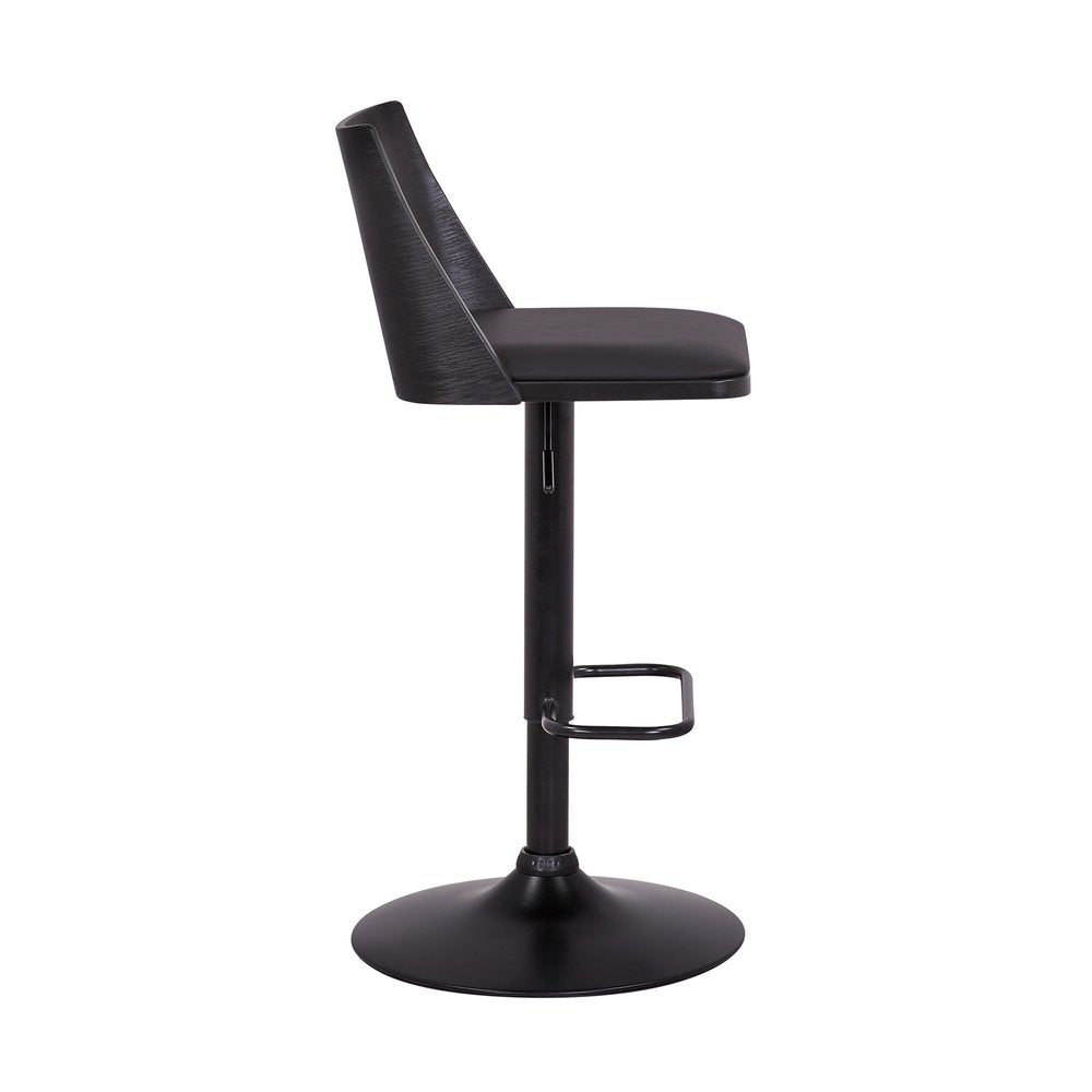 Black Faux Leather And Fabric And Iron Adjustable Height Swivel Bar Chair HomeRoots