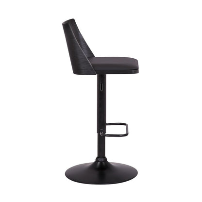Black Faux Leather And Fabric And Iron Adjustable Height Swivel Bar Chair HomeRoots