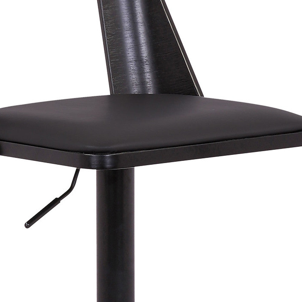 24" Black Faux Leather And Iron Swivel Adjustable Height Bar Chair