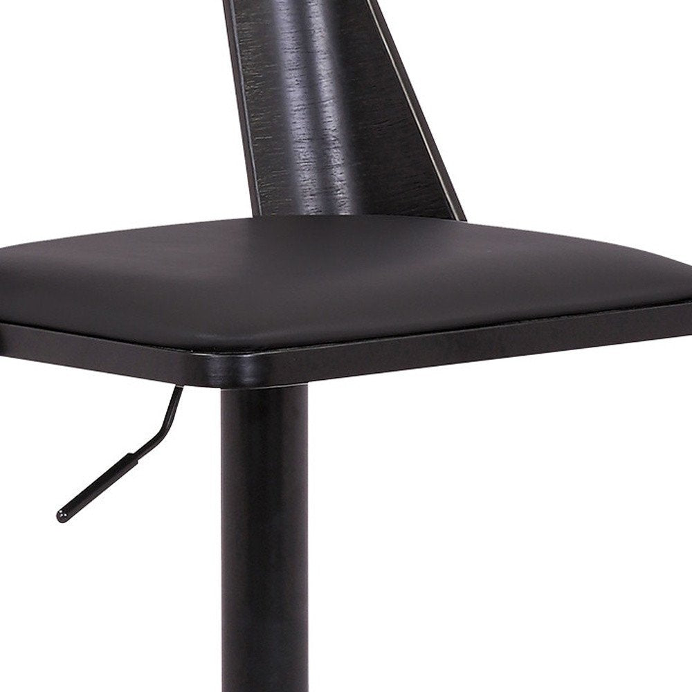Black Faux Leather And Fabric And Iron Adjustable Height Swivel Bar Chair HomeRoots