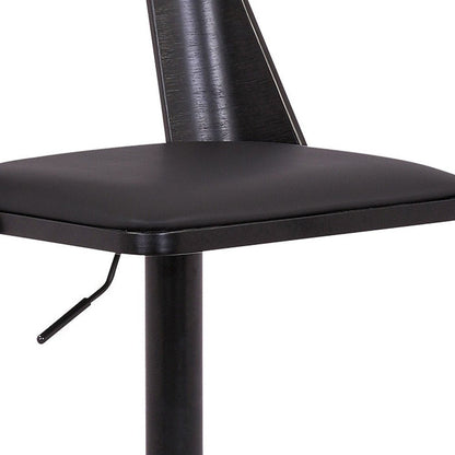 Black Faux Leather And Fabric And Iron Adjustable Height Swivel Bar Chair HomeRoots