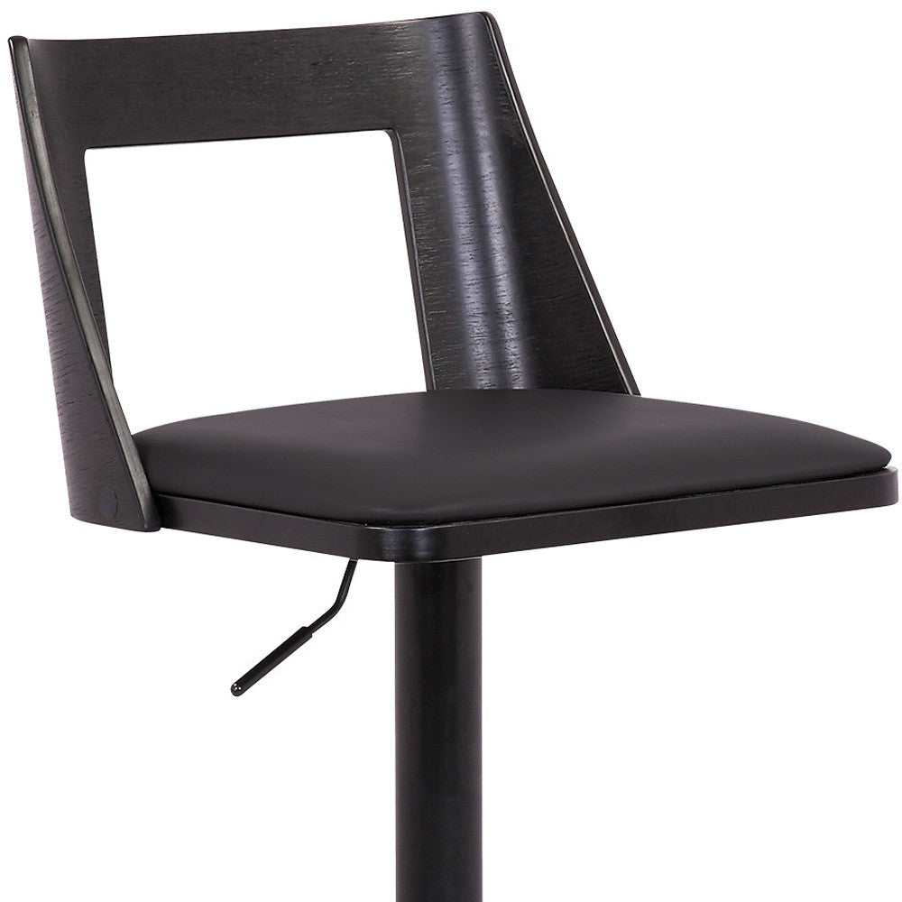 24" Black Faux Leather And Iron Swivel Adjustable Height Bar Chair