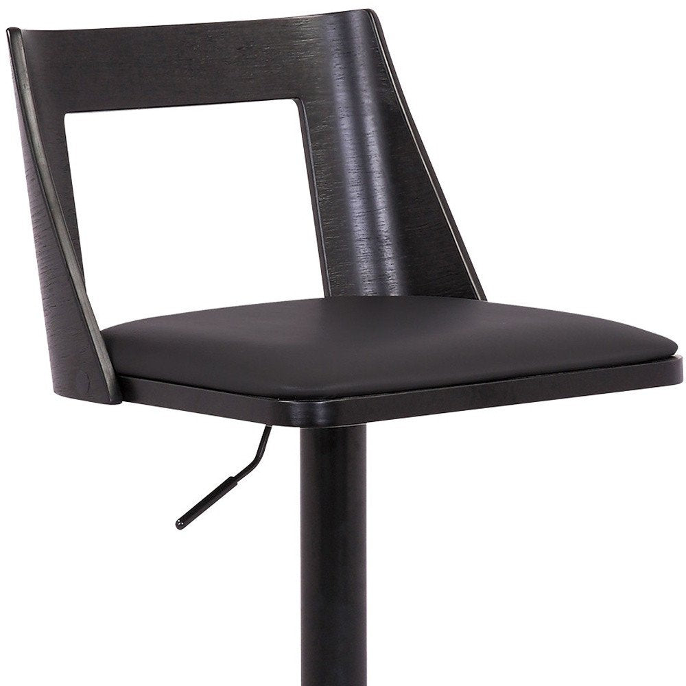 Black Faux Leather And Fabric And Iron Adjustable Height Swivel Bar Chair HomeRoots