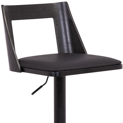 Black Faux Leather And Fabric And Iron Adjustable Height Swivel Bar Chair HomeRoots